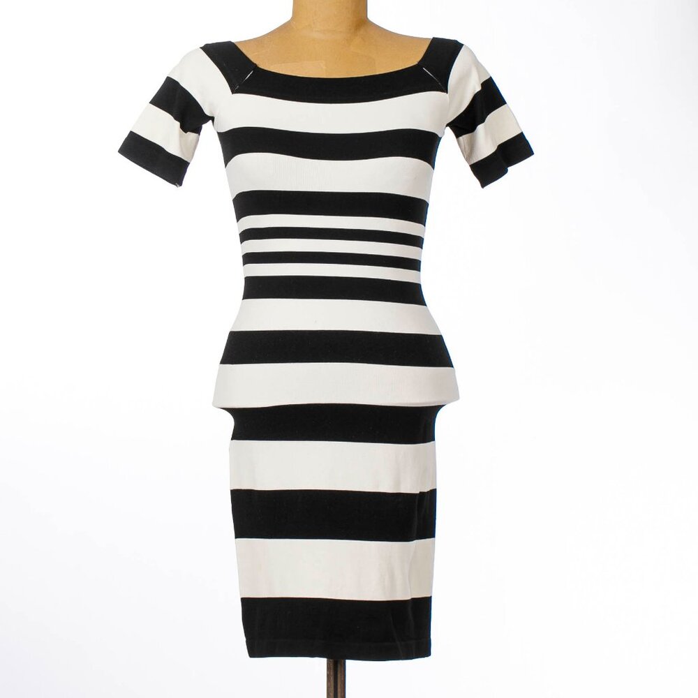 Black and white strip long dress